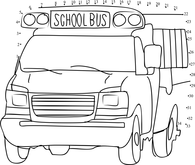 Outside School Bus dot to dot worksheets