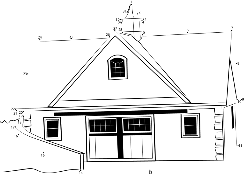 Roof And Stucco Barn printable dot to dot worksheet