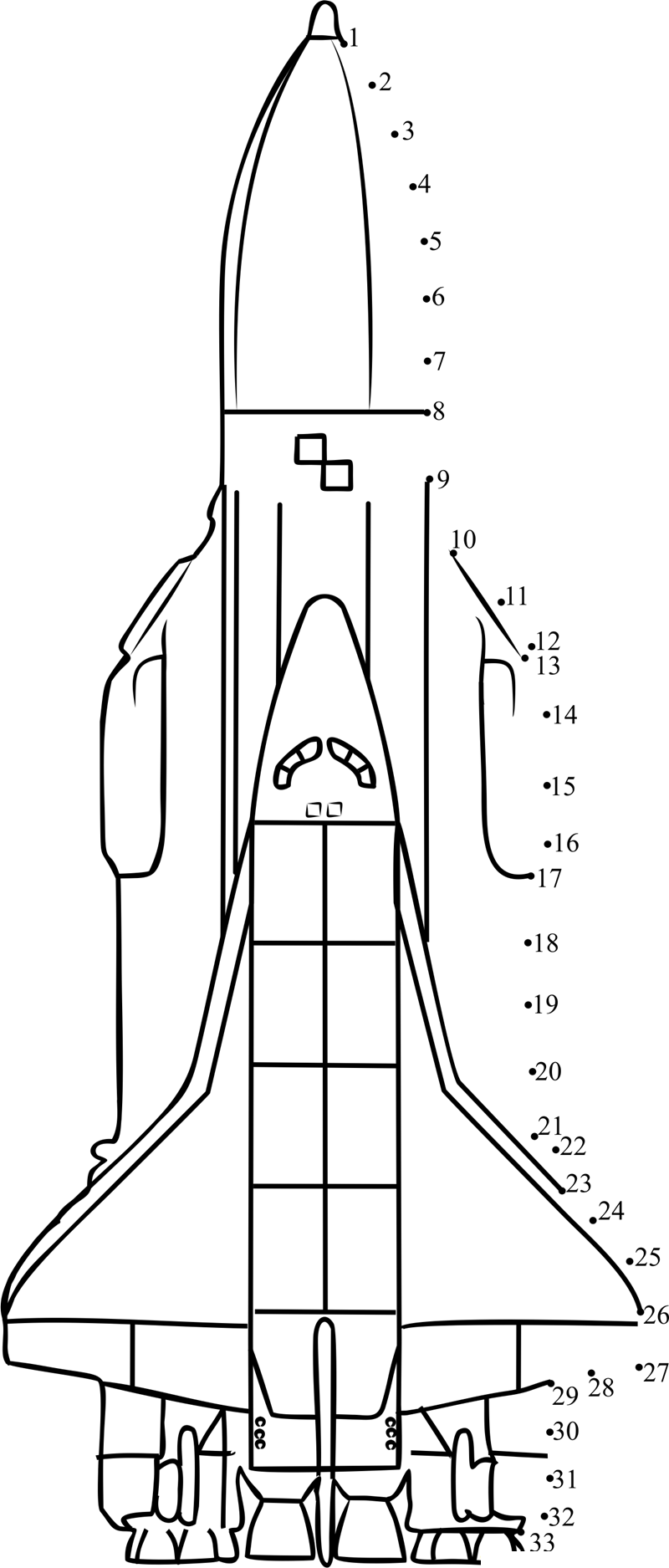 Buranshuttle Spaceship dot to dot worksheets