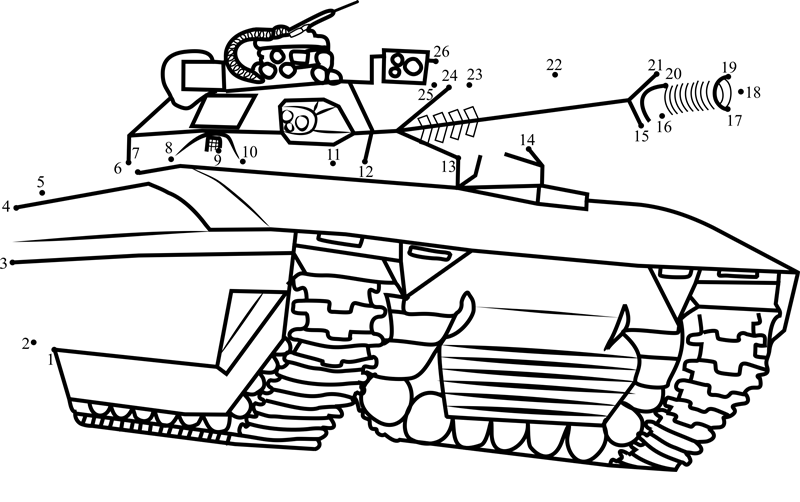 Army-Tank-Dot-To-Dot dot to dot worksheets