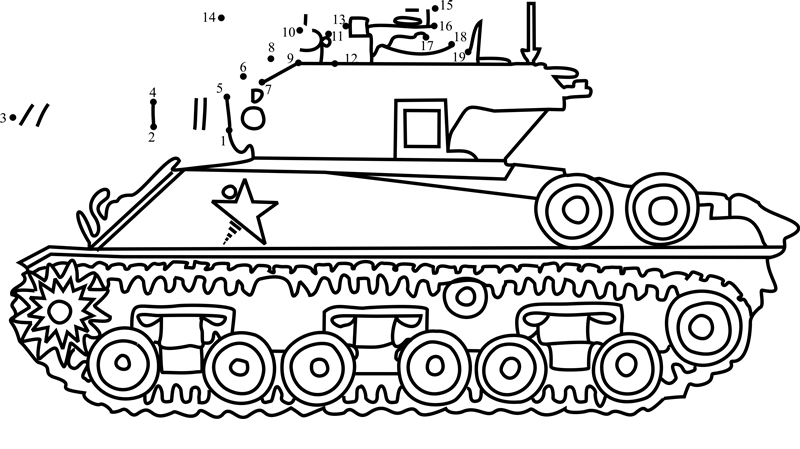 M4-Sherman-Army-Tank-Dot-To-Dot printable dot to dot worksheet