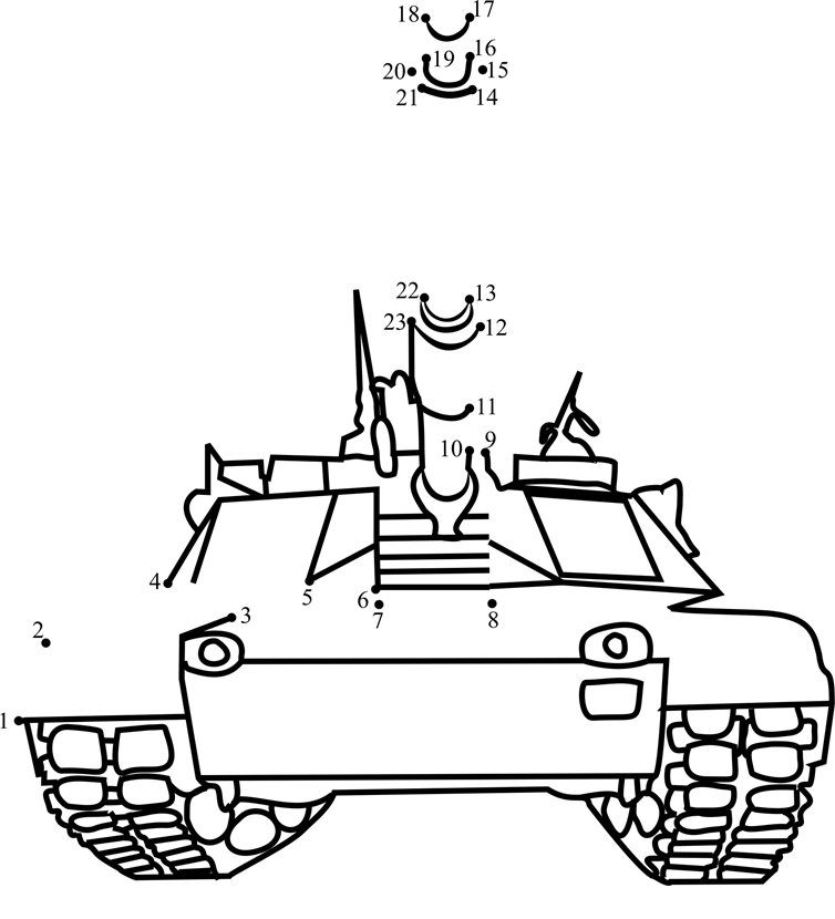 Tank-Front-View-Dot-To-Dot printable dot to dot worksheet