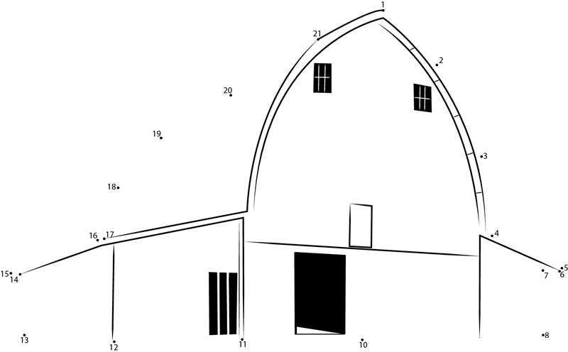 Sunnyside Barn printable dot to dot worksheet