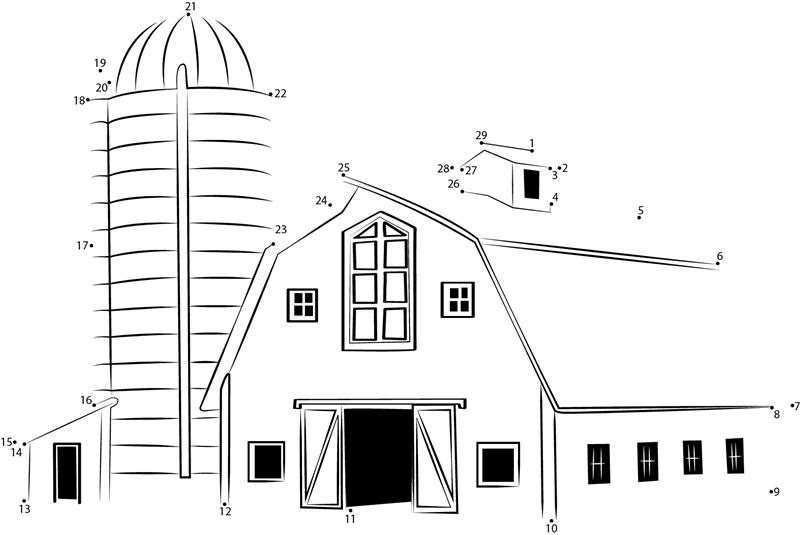 Traditional Wood Barn printable dot to dot worksheet