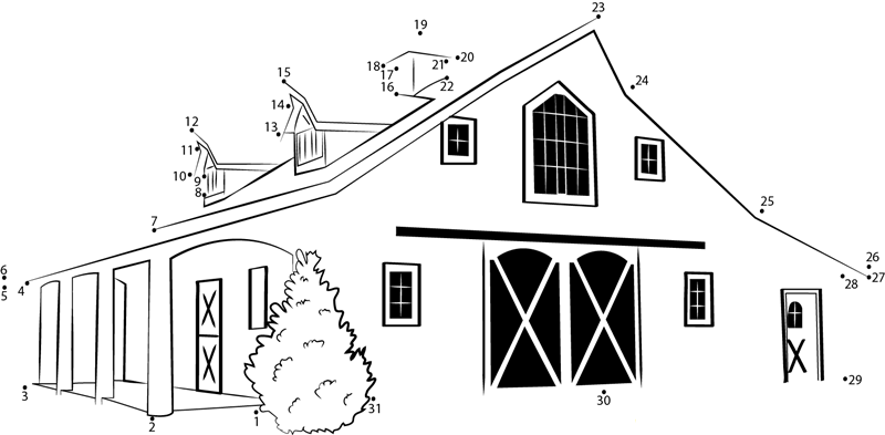 Western Classic Barn printable dot to dot worksheet