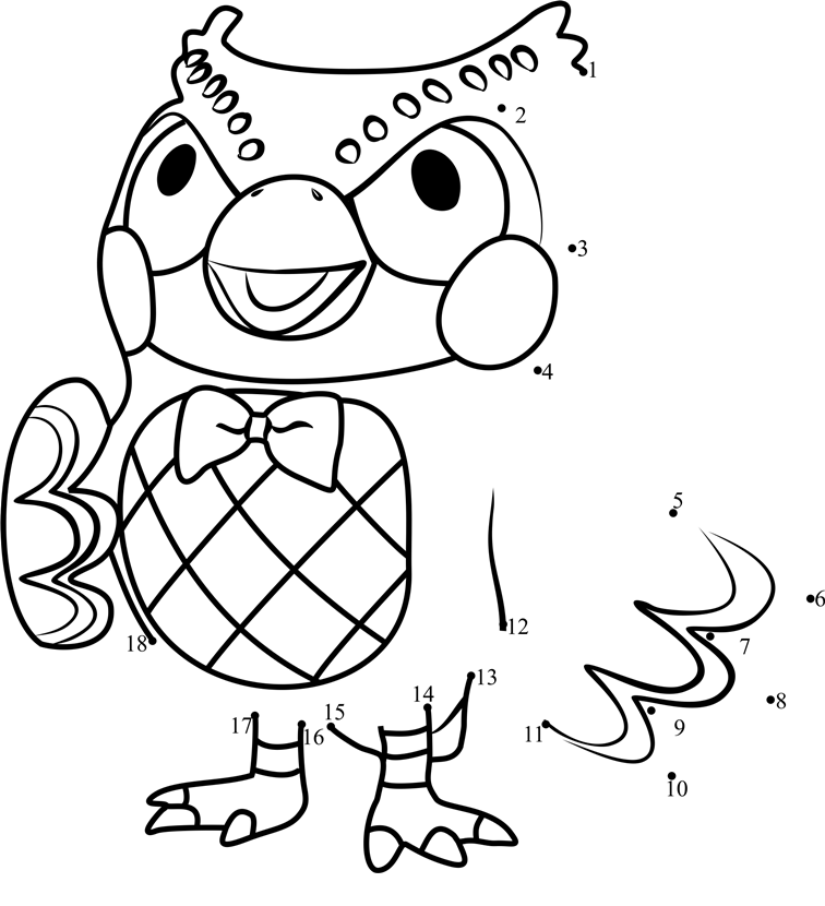 Blathers-Animal-Crossing-Dot-To-Dot dot to dot worksheets