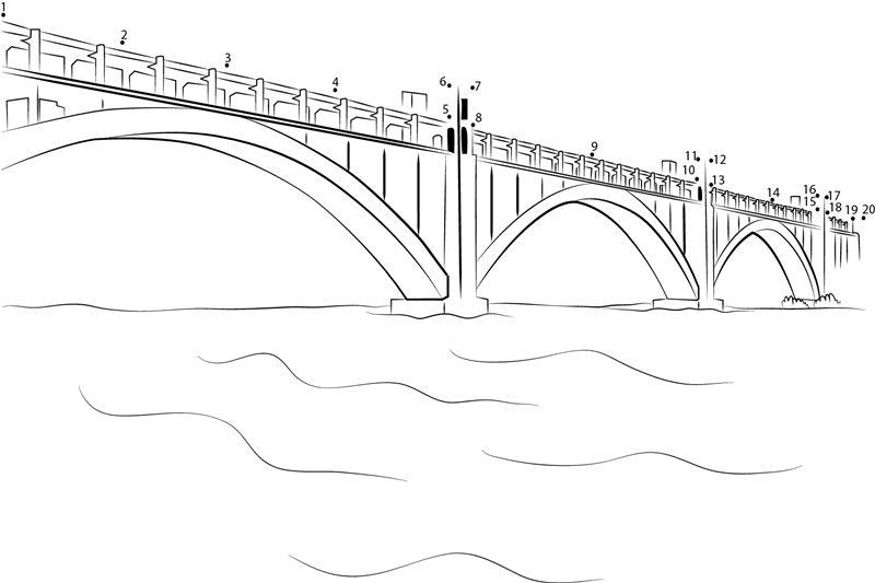 Bridges In Zaporizhia printable dot to dot worksheet