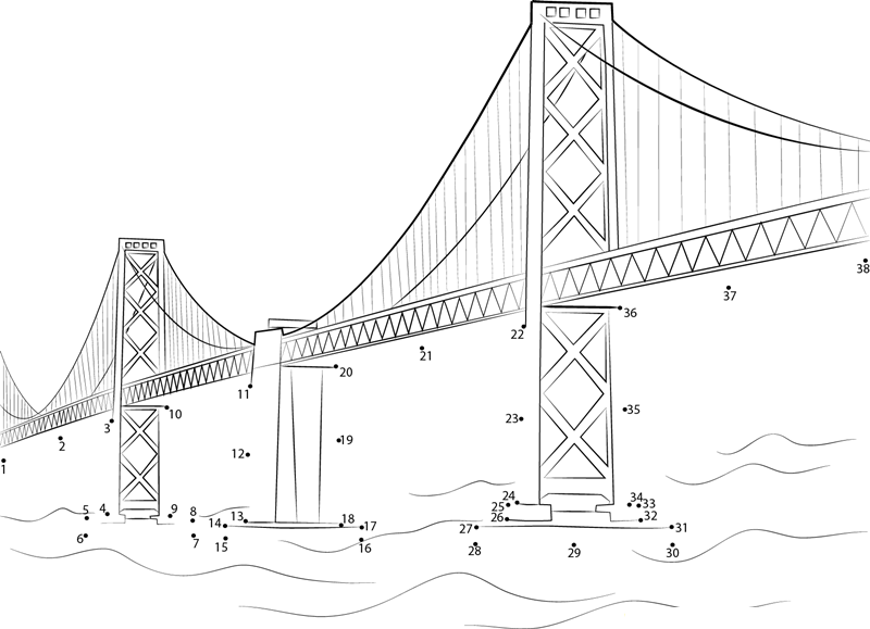 Oakland Bay Bridge printable dot to dot worksheet