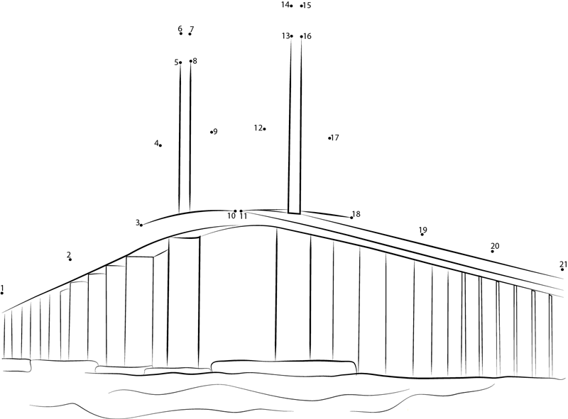 Sunshine Skyway Bridge printable dot to dot worksheet