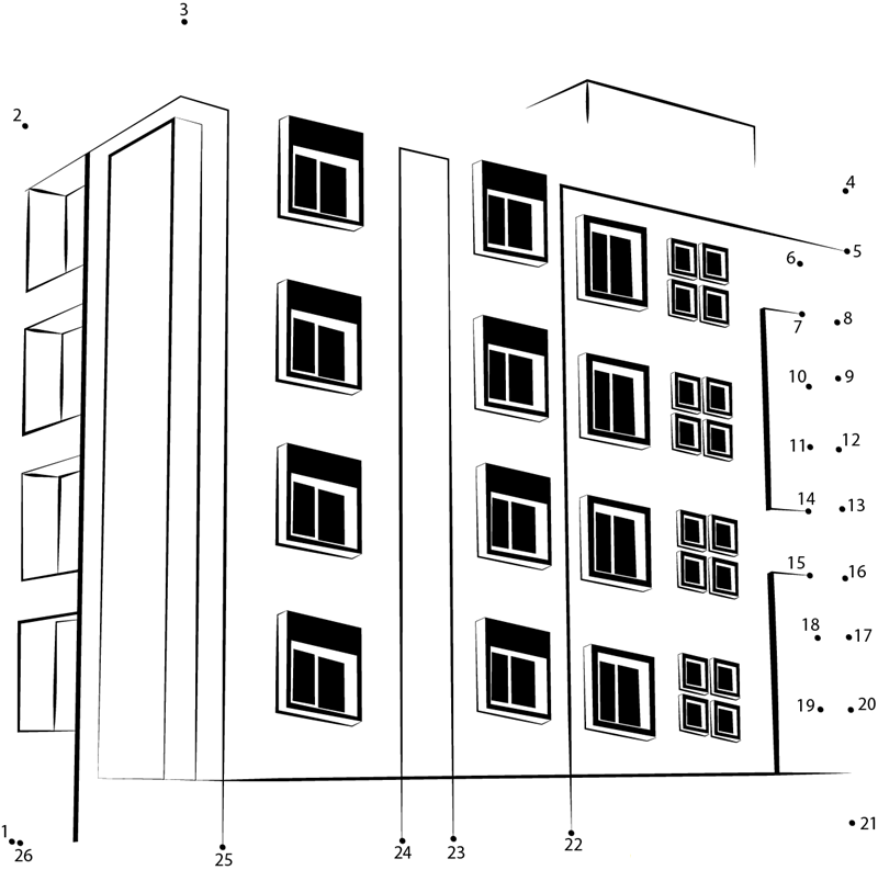 Apartment Building printable dot to dot worksheet