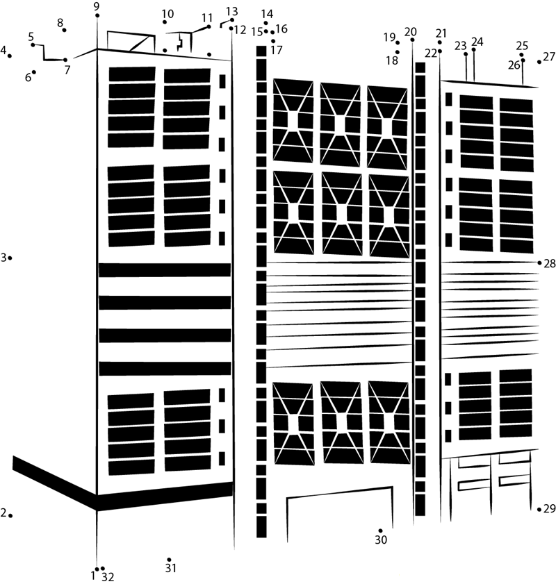 Blue Building printable dot to dot worksheet
