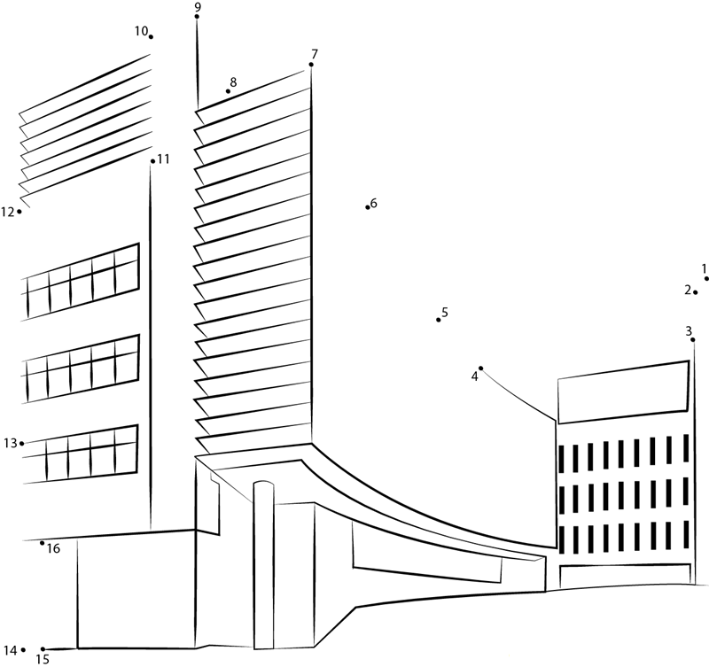 Ucla Health Science Building printable dot to dot worksheet