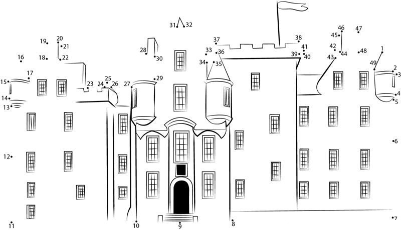 Blair Castle Facade printable dot to dot worksheet