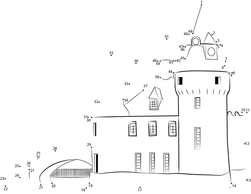 Boldt Castle Power House printable dot to dot worksheet