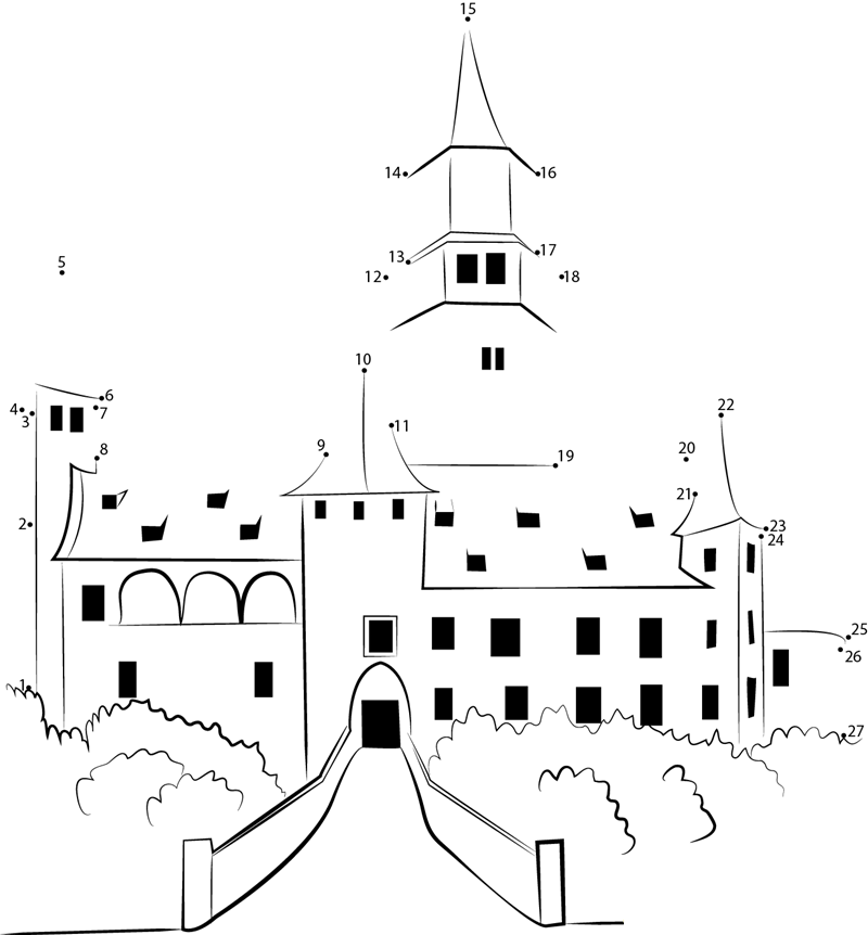 Bouzov Castle printable dot to dot worksheet