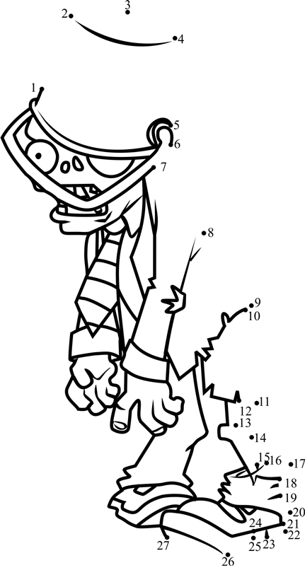 Buckethead-Zombie-Dot-To-Dot printable dot to dot worksheet