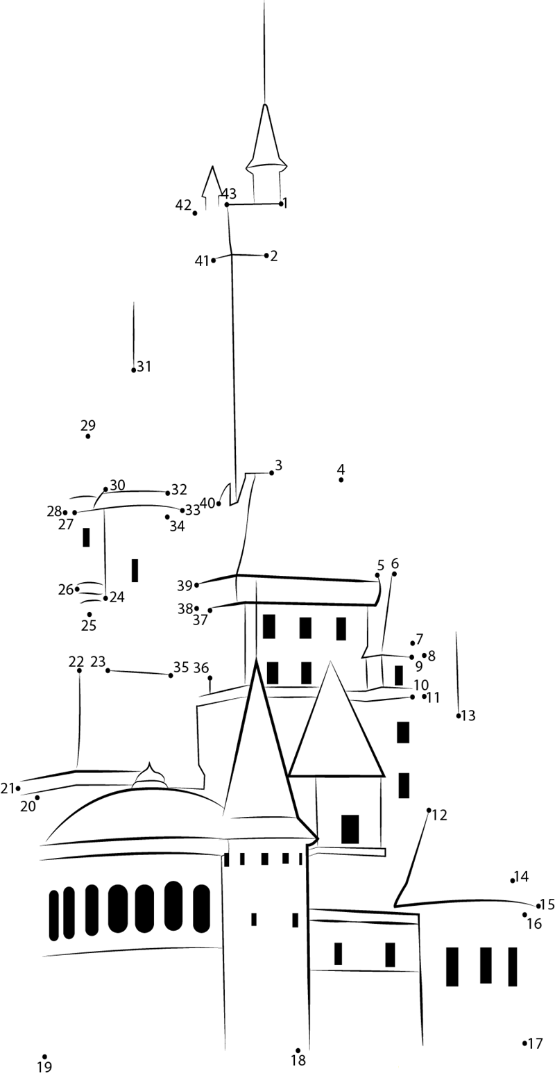 Neuschwanstein Castle printable dot to dot worksheet