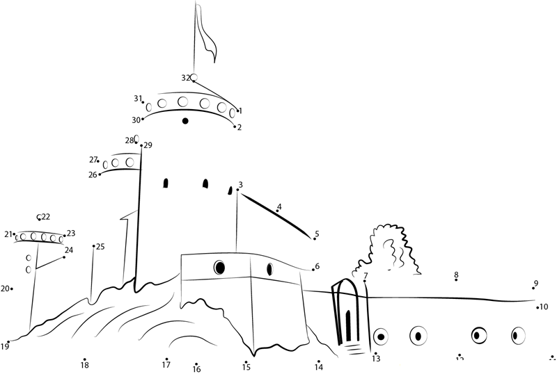 Olavinlinna Castle printable dot to dot worksheet