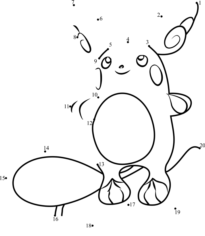 Alola-Raichu-Pokemon-Sun-And-Moon-Dot-To-Dot printable dot to dot worksheet