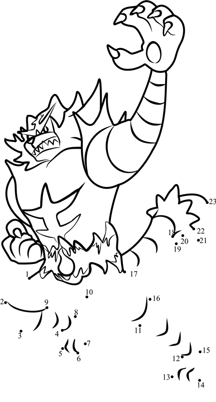 Incineroar-Pokemon-Sun-And-Moon-Dot-To-Dot printable dot to dot worksheet