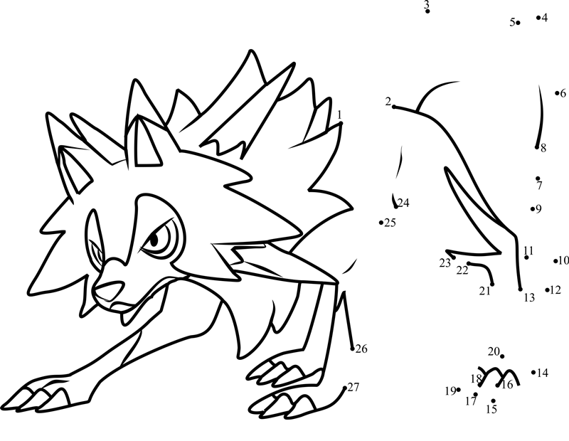 Lycanroc---Midday-Form-Pokemon-Sun-And-Moon-Dot-To-Dot printable dot to dot worksheet