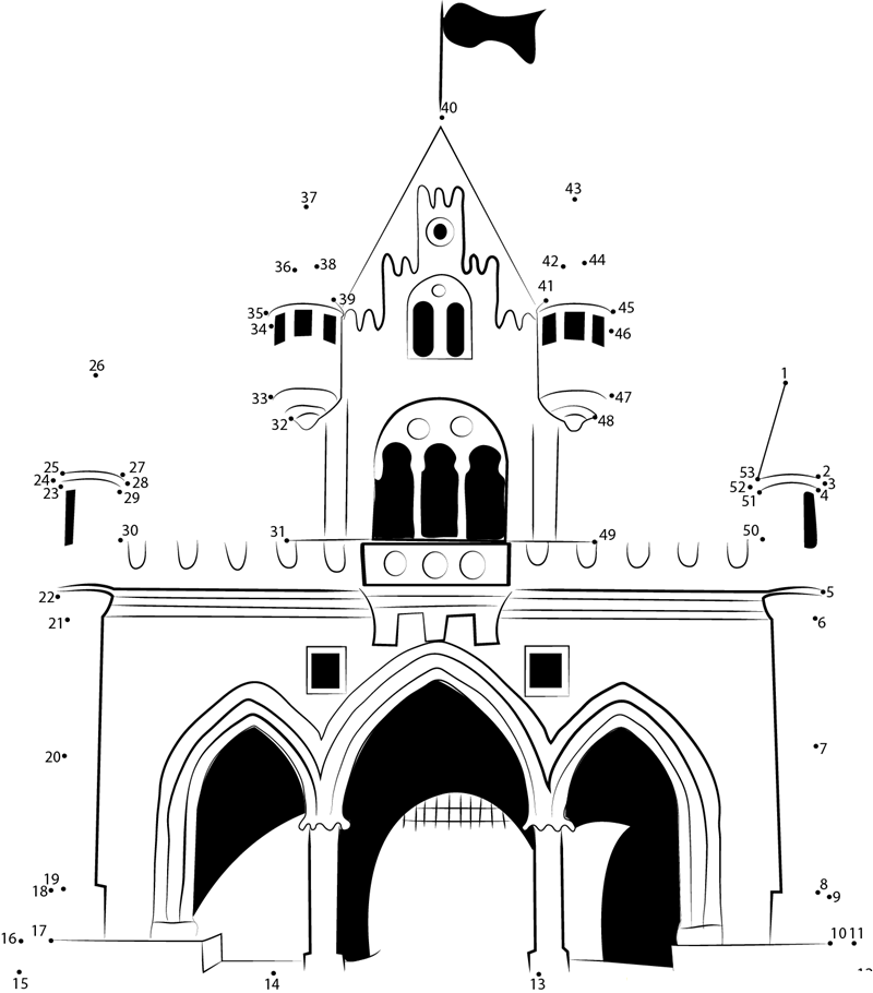 Walt Disney Castle printable dot to dot worksheet