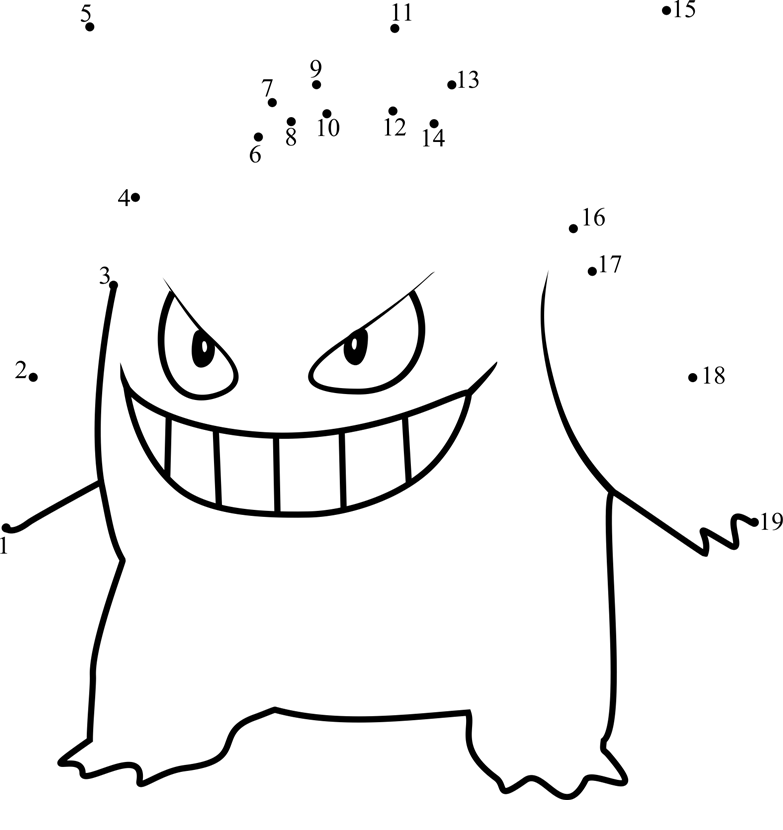 Gengar-Pokemon-Go-Dot-To-Dot printable dot to dot worksheet