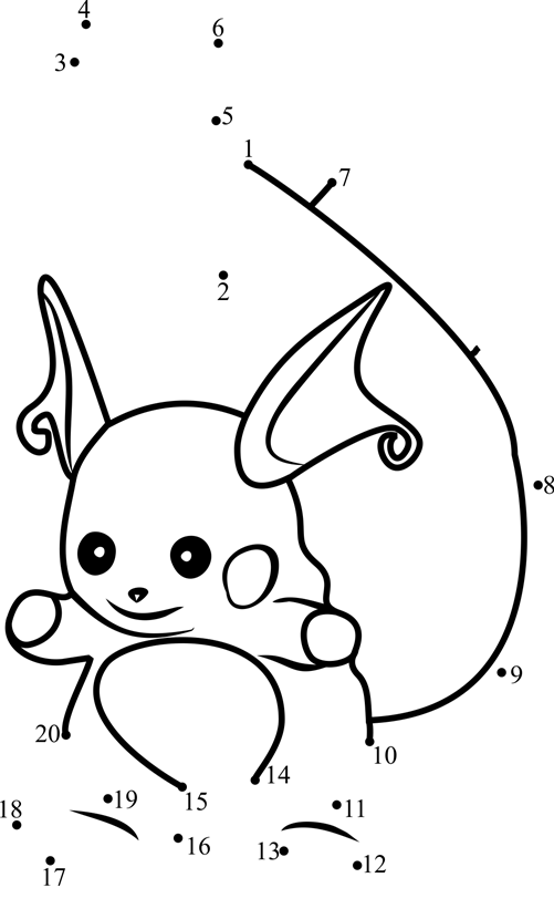 Raichu-Pokemon-Go-Dot-To-Dot printable dot to dot worksheet