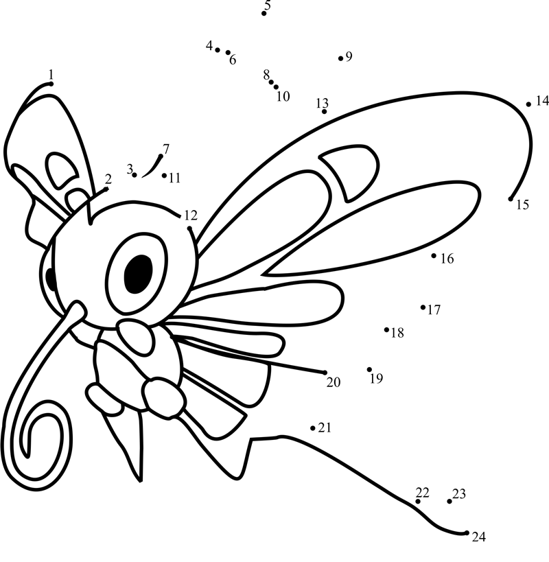 Pokemon-Beautifly-Dot-To-Dot dot to dot worksheets