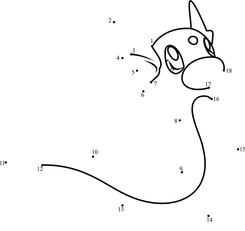 Pokemon-Dratini-Dot-To-Dot printable dot to dot worksheet