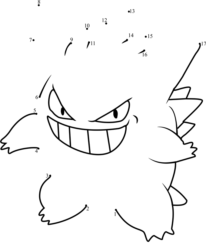 Pokemon-Gengar-Dot-To-Dot printable dot to dot worksheet