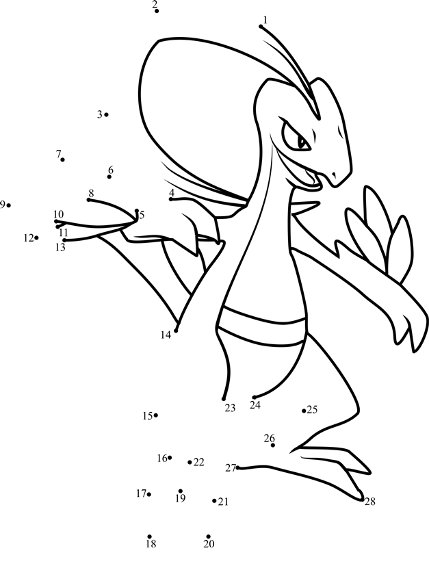 Pokemon-Grovyle-Dot-To-Dot printable dot to dot worksheet