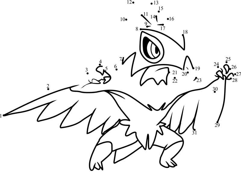 Pokemon-Hawlucha-Dot-To-Dot printable dot to dot worksheet