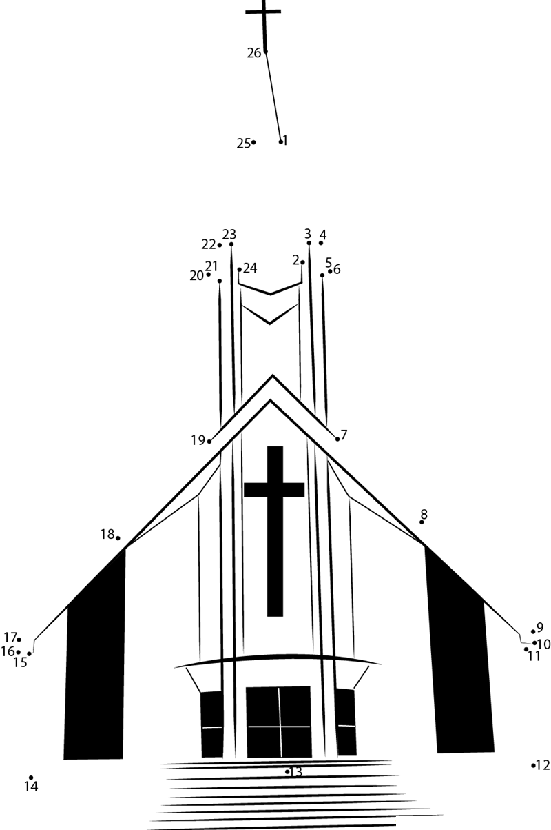 Lg Oshawa Church printable dot to dot worksheet