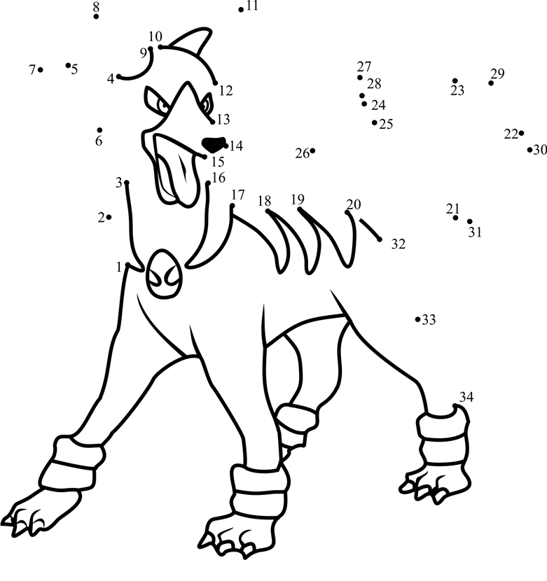 Pokemon-Houndoom-Dot-To-Dot printable dot to dot worksheet