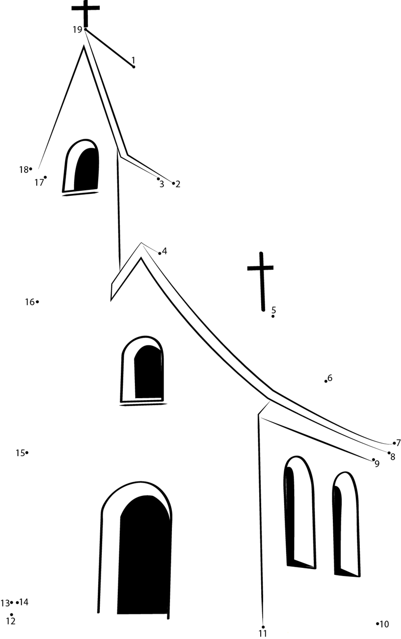 Small Church printable dot to dot worksheet