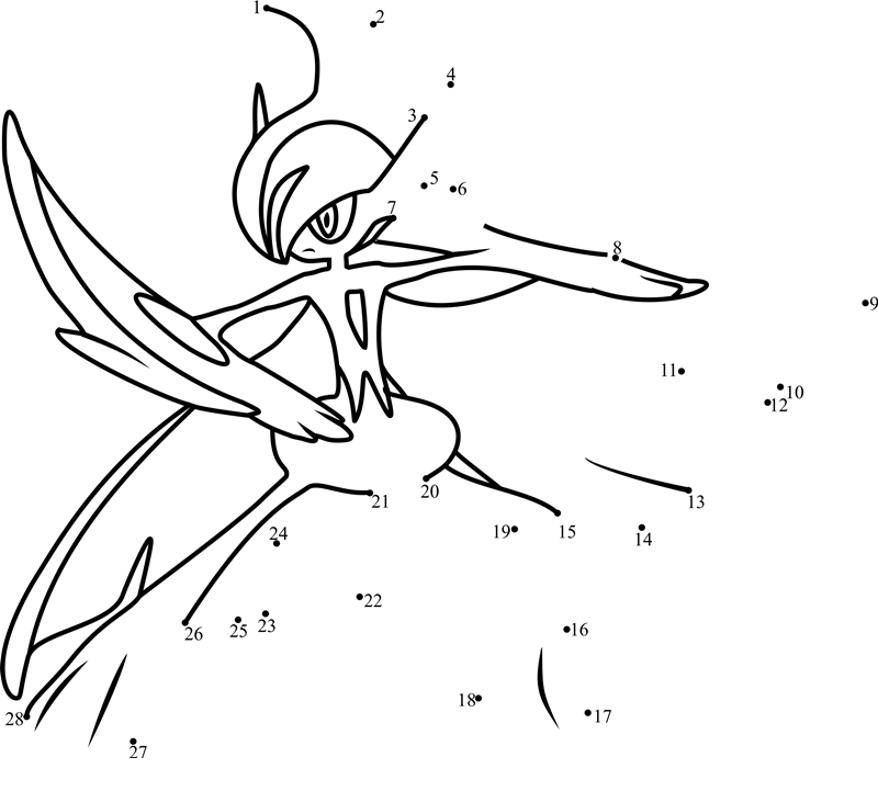 Pokemon-Mega-Gallade-Dot-To-Dot printable dot to dot worksheet