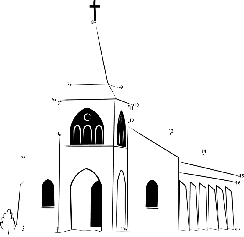 Touaourou Mission Church printable dot to dot worksheet