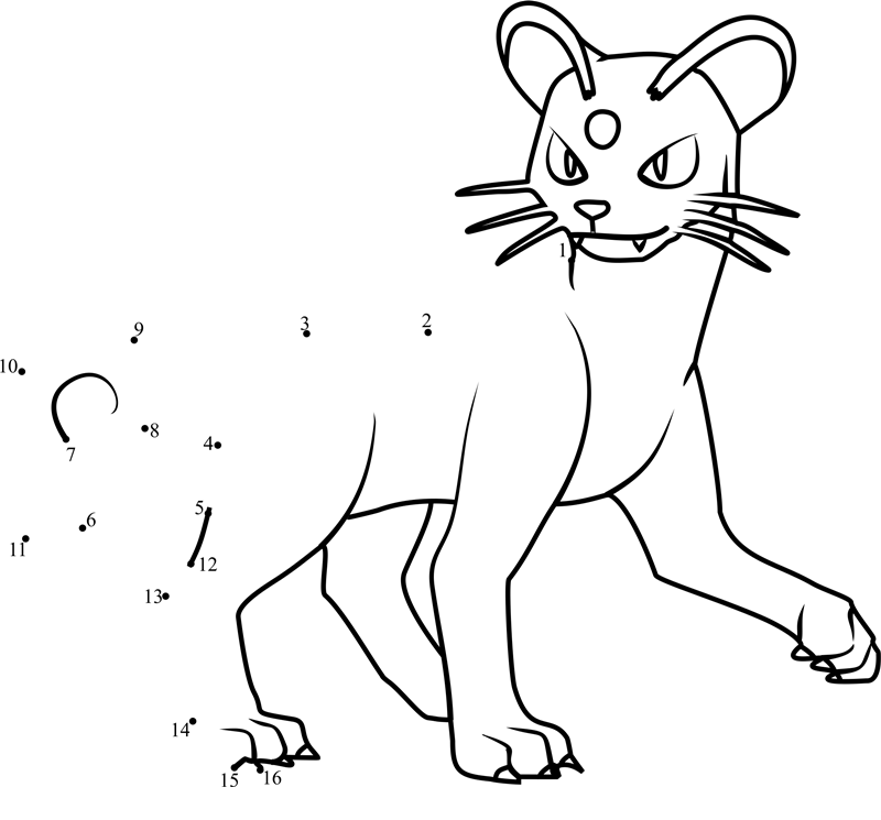 Pokemon-Persian-Dot-To-Dot printable dot to dot worksheet