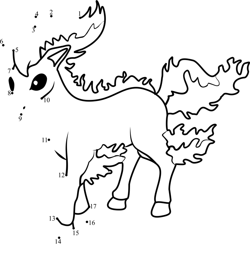 Pokemon-Ponyta-Dot-To-Dot printable dot to dot worksheet