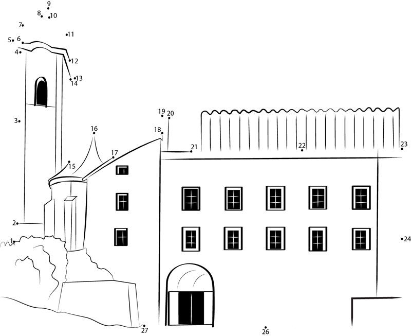 City Hall Kufstein printable dot to dot worksheet