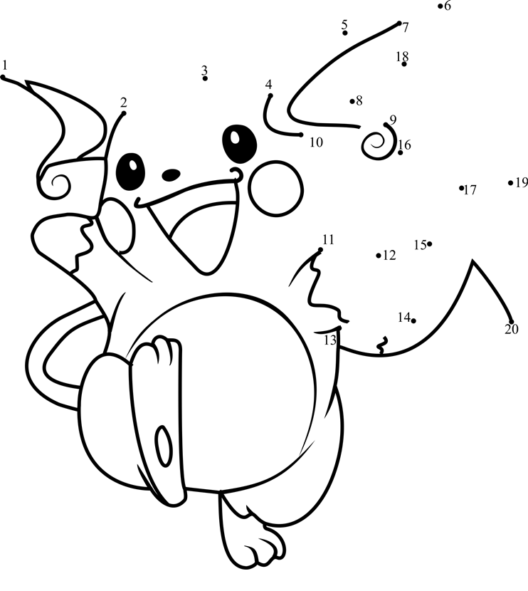 Pokemon-Raichu-Dot-To-Dot printable dot to dot worksheet