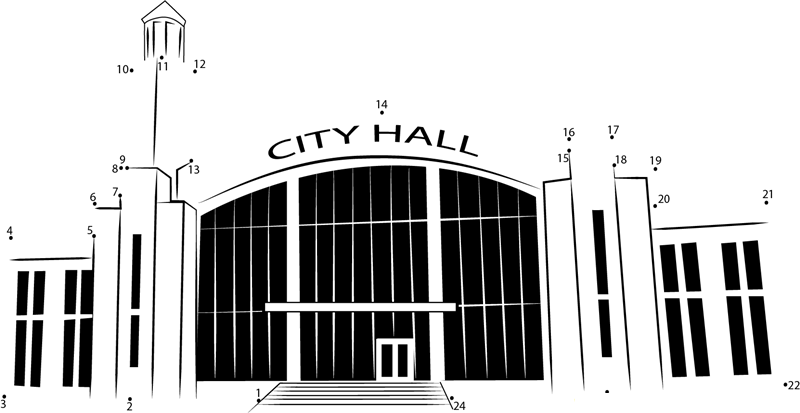 Suwanee City Hall printable dot to dot worksheet