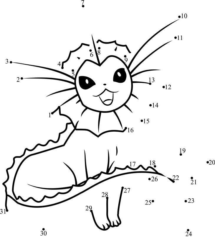 Pokemon-Vaporeon-Dot-To-Dot printable dot to dot worksheet