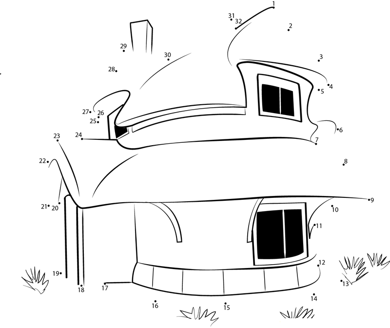 A Rubble Stone Thatched Cottage printable dot to dot worksheet