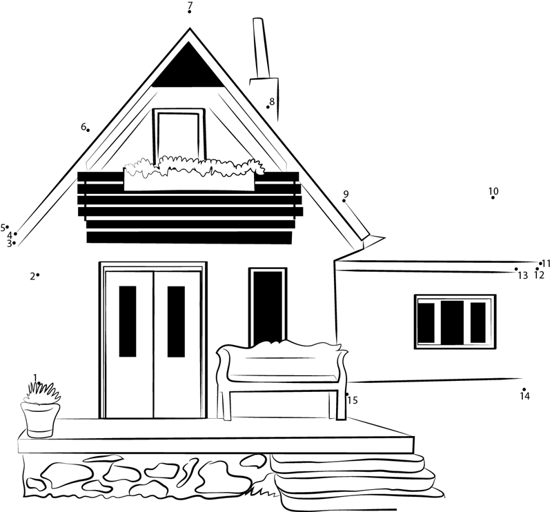 Beautiful Cottage printable dot to dot worksheet