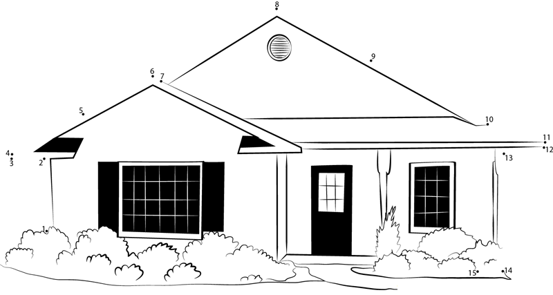 Cottage printable dot to dot worksheet