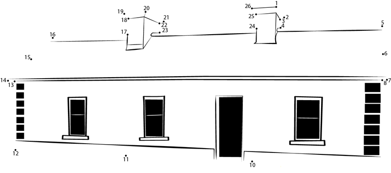 Cottage House printable dot to dot worksheet