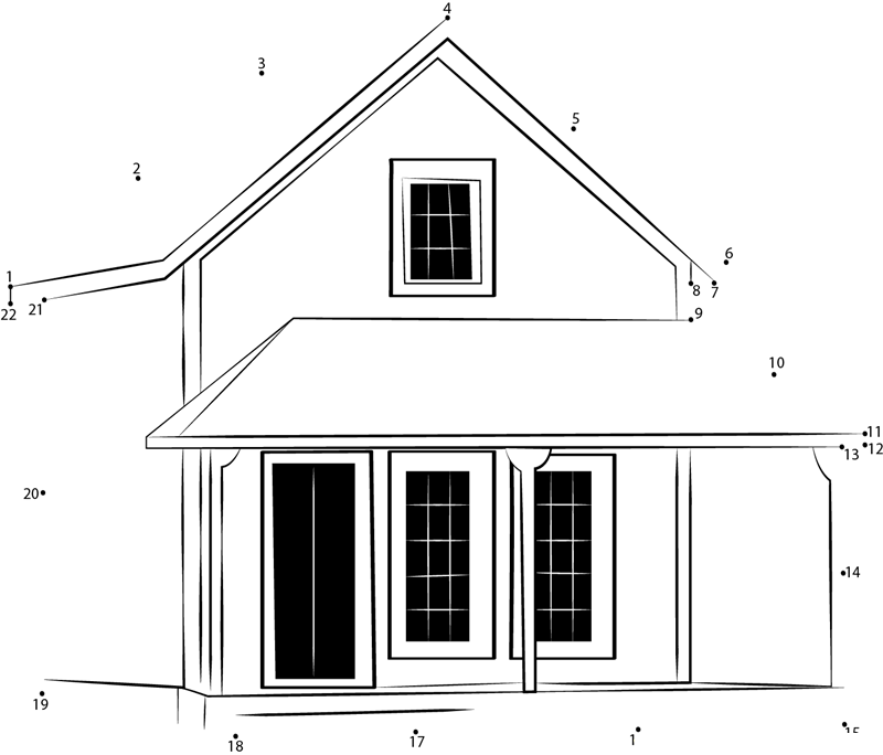 Cute Cottages printable dot to dot worksheet