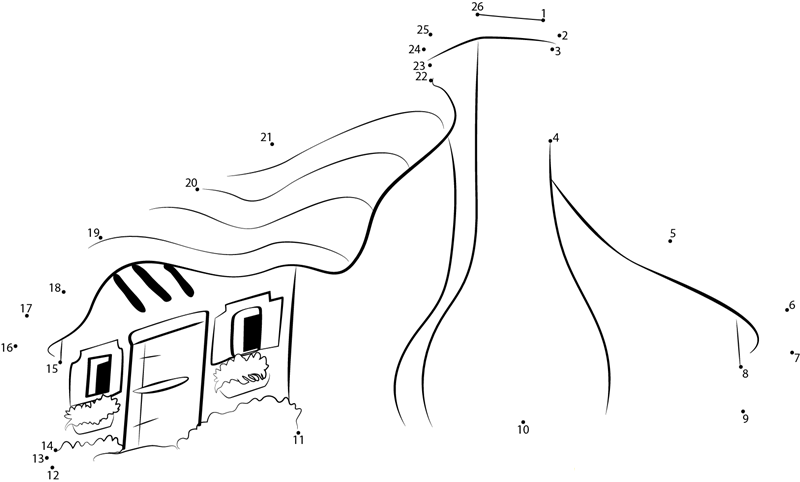 Fairy Tale Cottage printable dot to dot worksheet